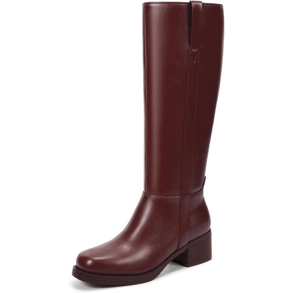 Women’s Burgundy 2 Knee High Chunky Block Heel Square Toe Side Zipper Tall Boots - Picture 5 of 6